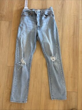 Levi's Light Blue Straight Leg Jeans with Knee Rips